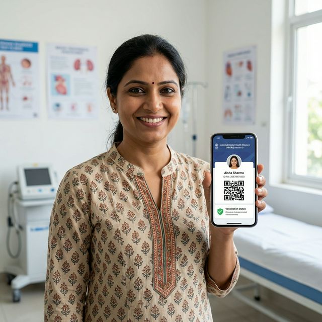 Digital ABHA Card on a smartphone showing patient profile